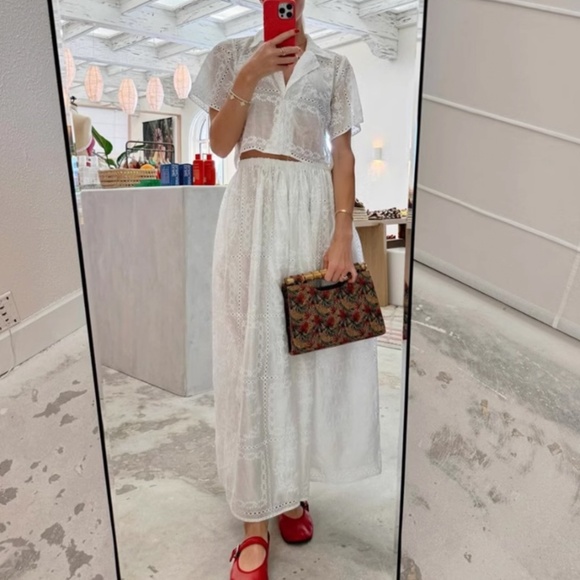 BEST Helsa Revolve Handkerchief Midi Skirt White Sheer Embroidered French Causal - Picture 1 of 15